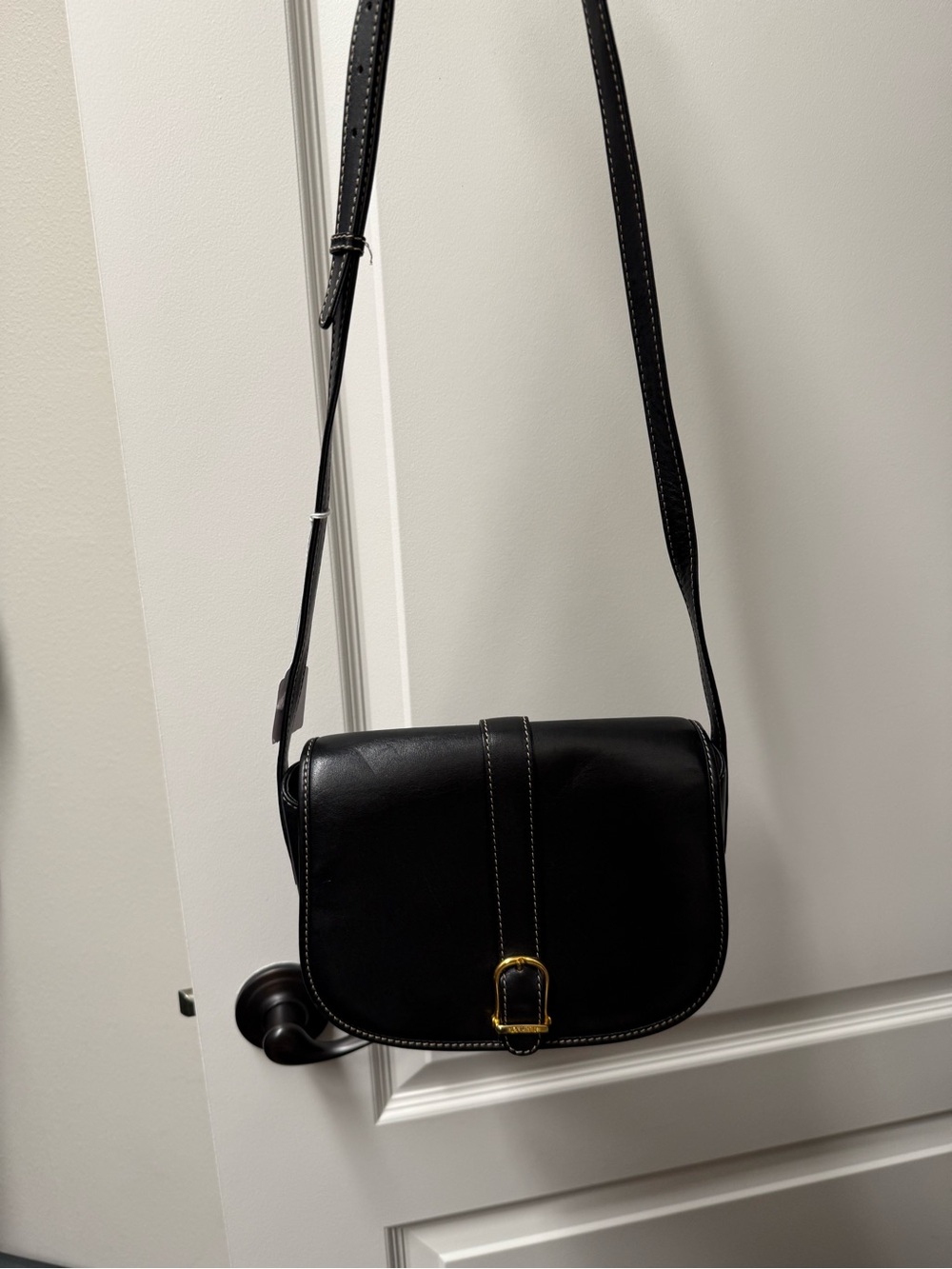 Celine Black Leather Crossbody with Gold Buckle
